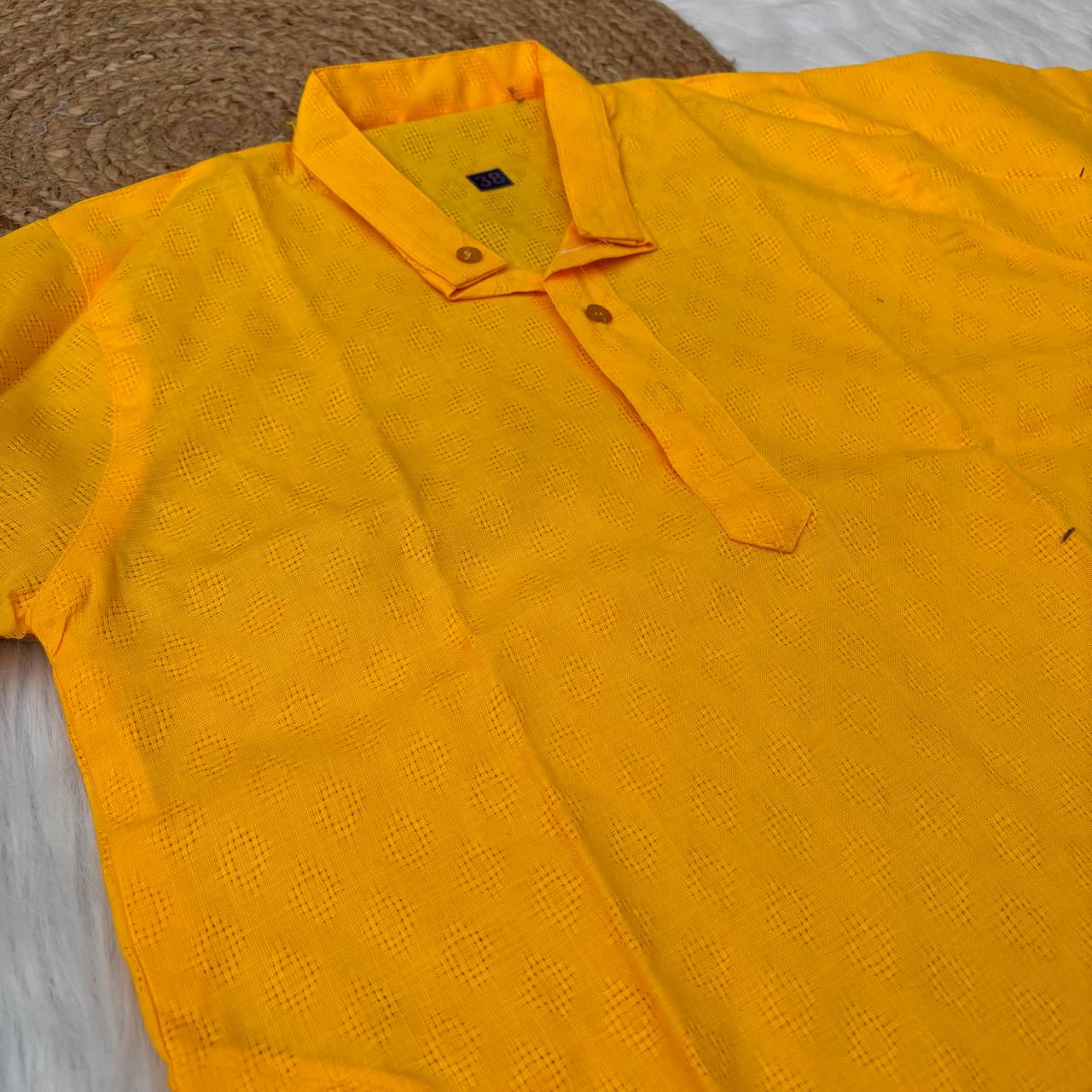 Ayaan Mens Cotton Chikankari Kurta -Yellow colour