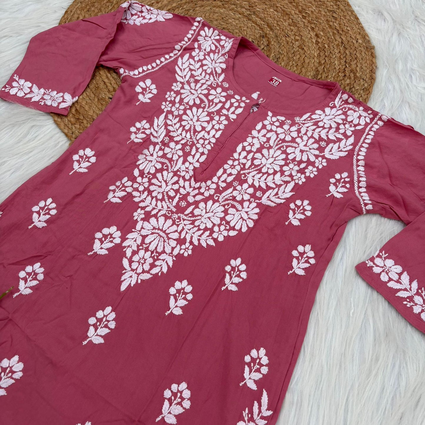 Maysa Soft Rayon Chikankari Kurti - Gazri Colour