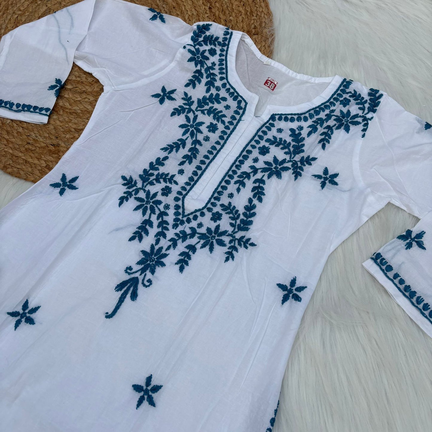 Shraddha Kapoor inspired Pure Cotton Chikankari Kurti - Sky Blue Colour - Chikankaar