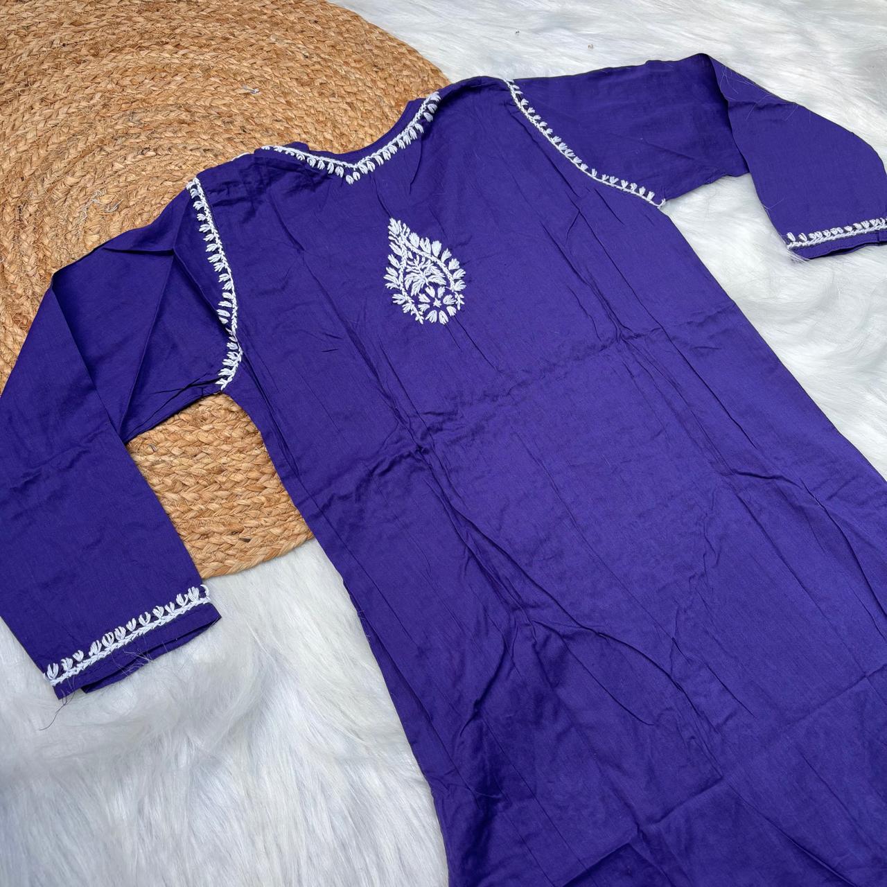 Shanaya Pure Cotton Chikankari Kurti Purple Colour