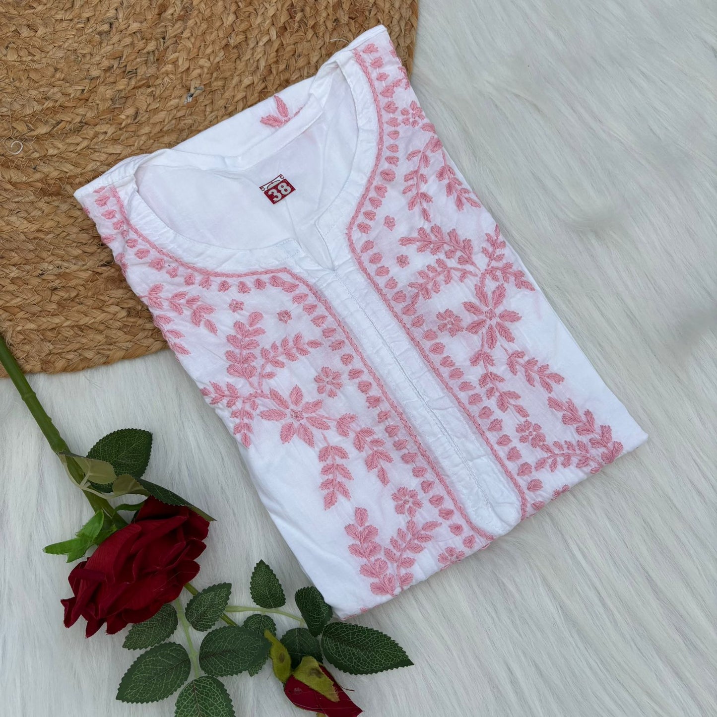 Shraddha Kapoor inspired Pure Cotton Chikankari Kurti - Baby Pink Colour - Chikankaar