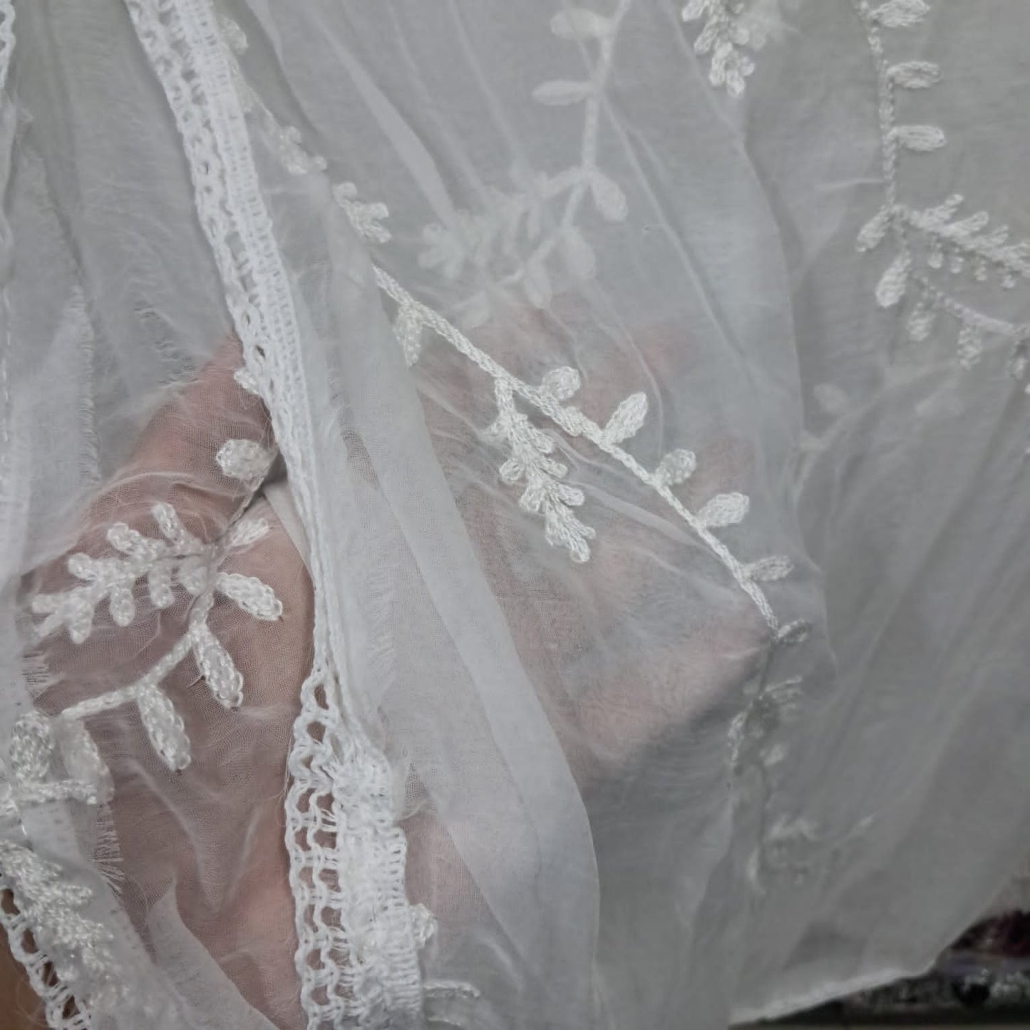 Chiffon Chikankari Dupatta With Qureshia Lace - White Color - Chikankaar