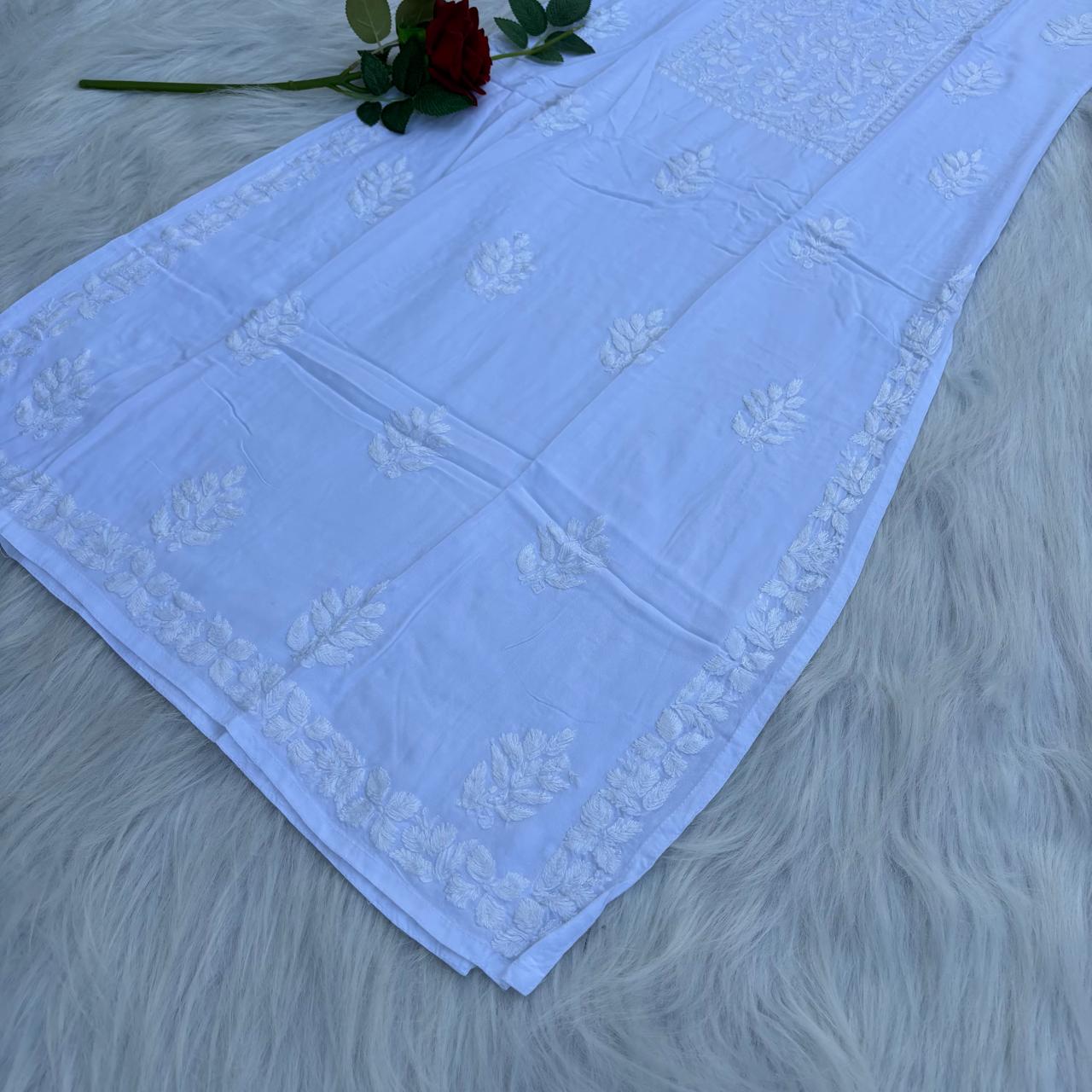 Soft Rayon Chikankari Kurti - White Colour