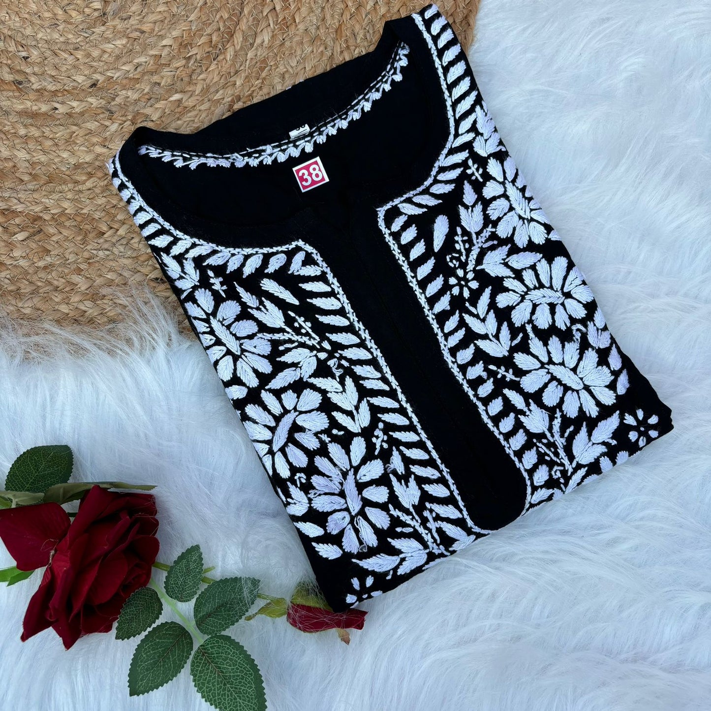 Hiba Soft Rayon Chikankari Kurti - Black Colour - Chikankaar