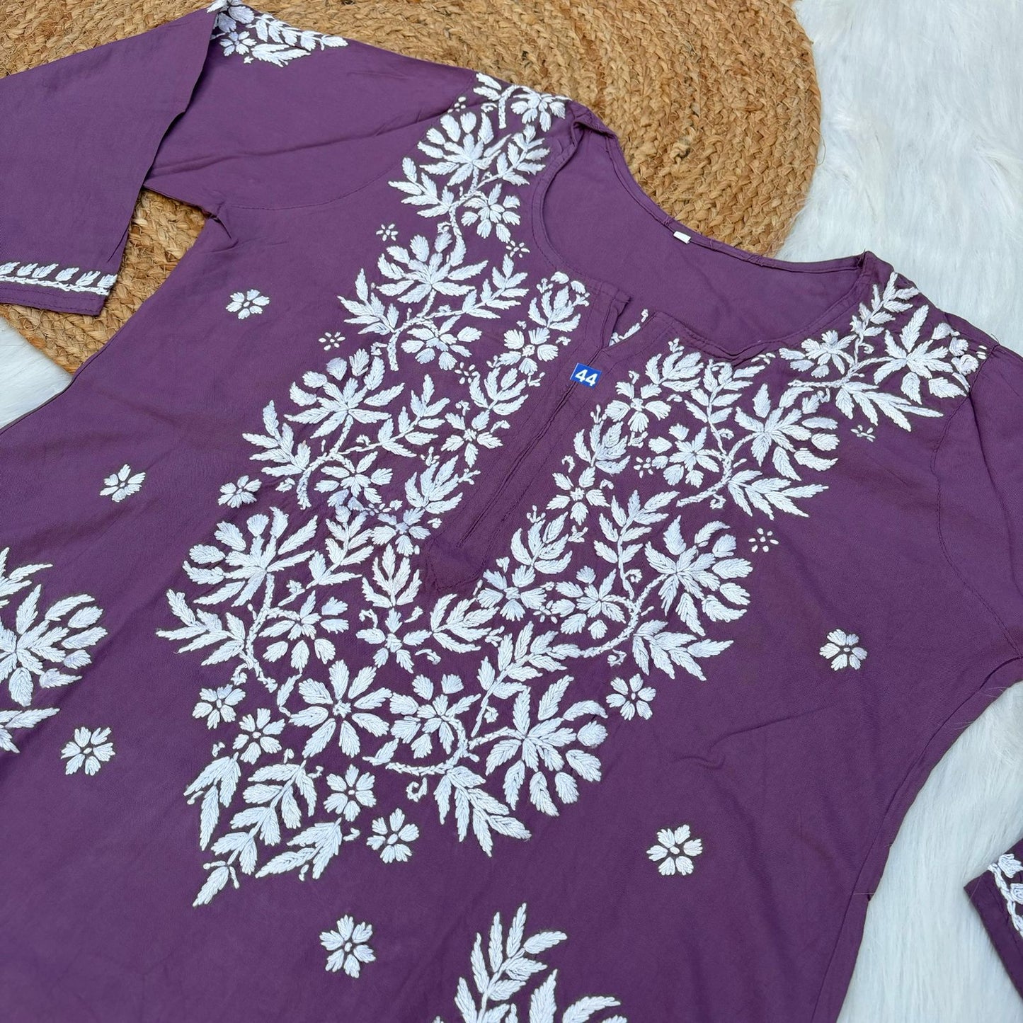 Jannat Soft Rayon Chikankari Kurti Plazo Set - Mauve colour - Chikankaar