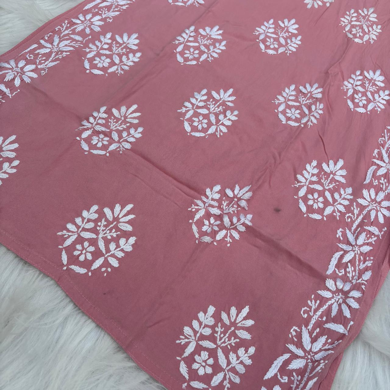 Ameena Soft Rayon Chikankari Kurti - Peach Colour