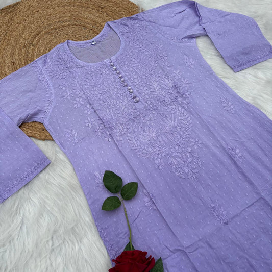 Farah Ombre Shaded Dobby Cotton Chikankari Kurti - Purple colour