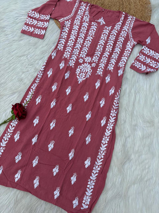 Zoobia Soft Rayon Handwork Chikankari Kurti - Gazri Colour