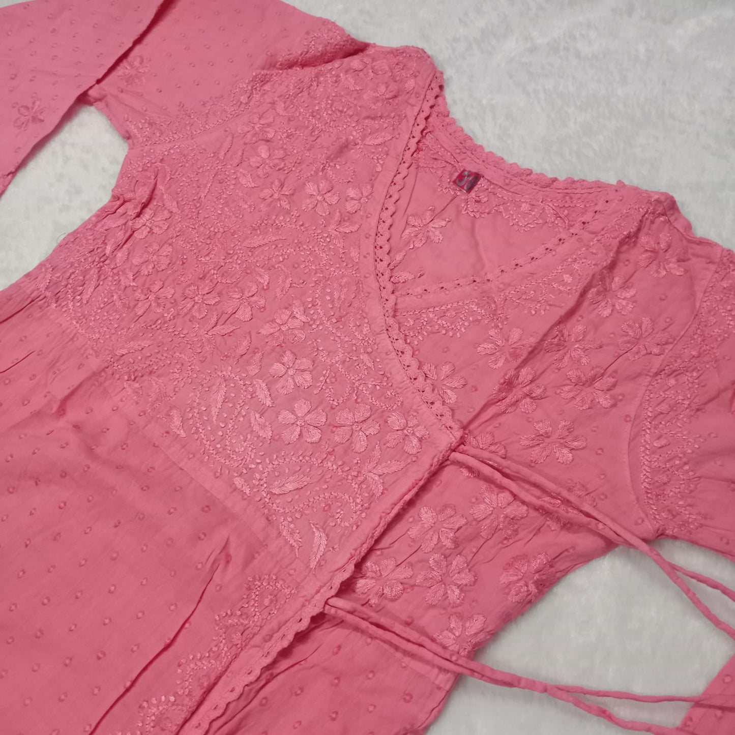 Ombre Shaded Dobby Cotton Chikankari Angarakha -Peach Colour - Chikankaar