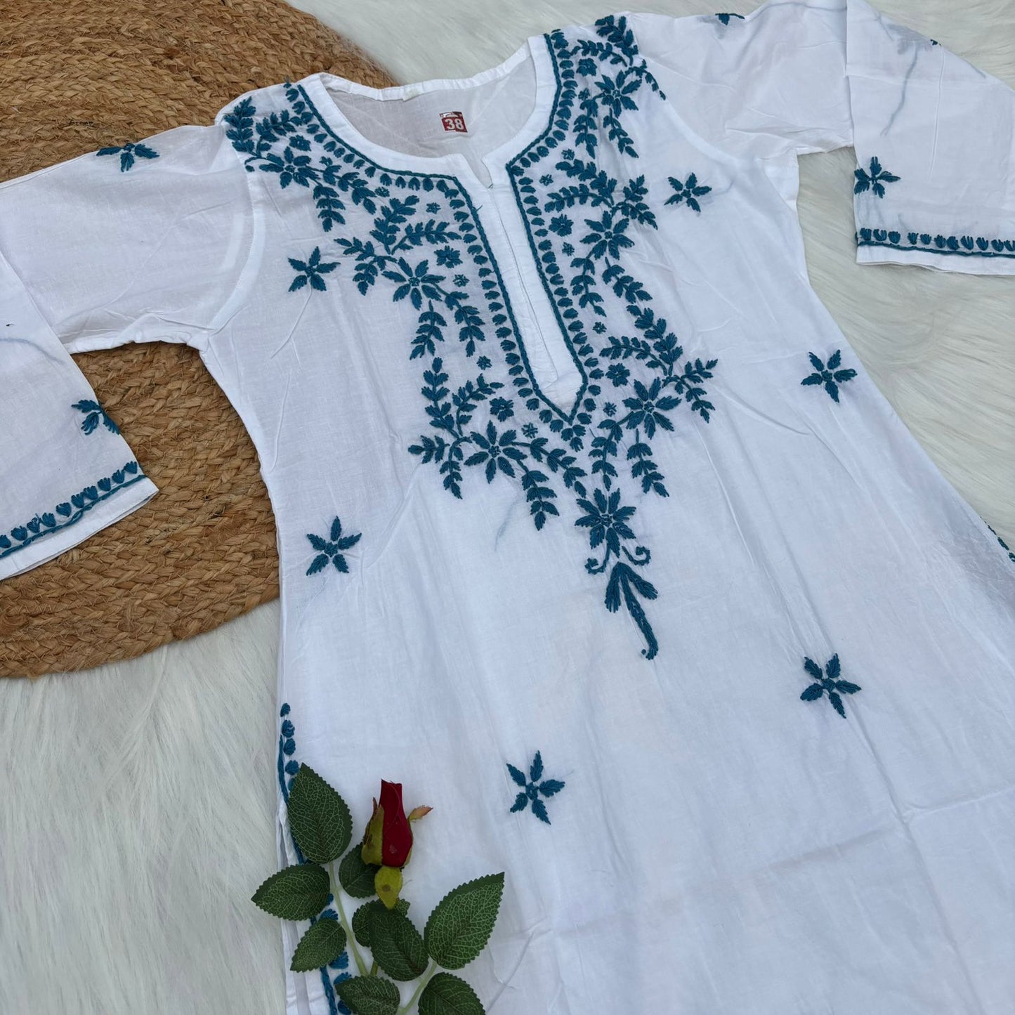 Shraddha Kapoor inspired Pure Cotton Chikankari Kurti - Sky Blue Colour - Chikankaar