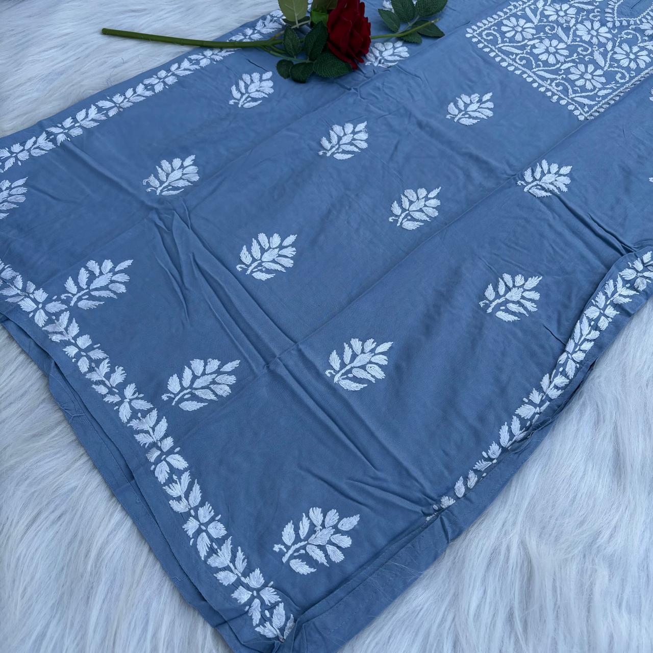 Soft Rayon Chikankari Kurti - Blue Colour