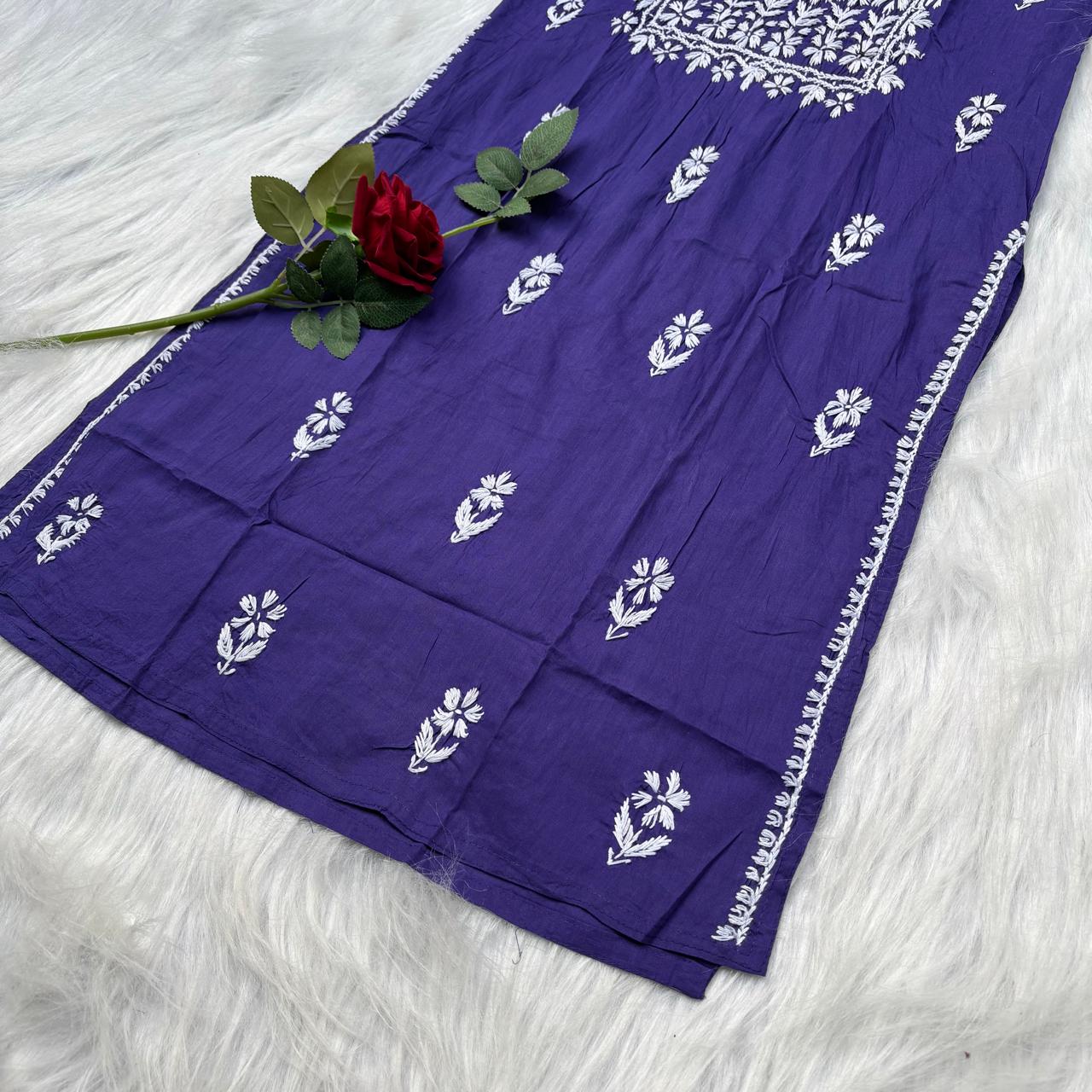 Shanaya Pure Cotton Chikankari Kurti Purple Colour