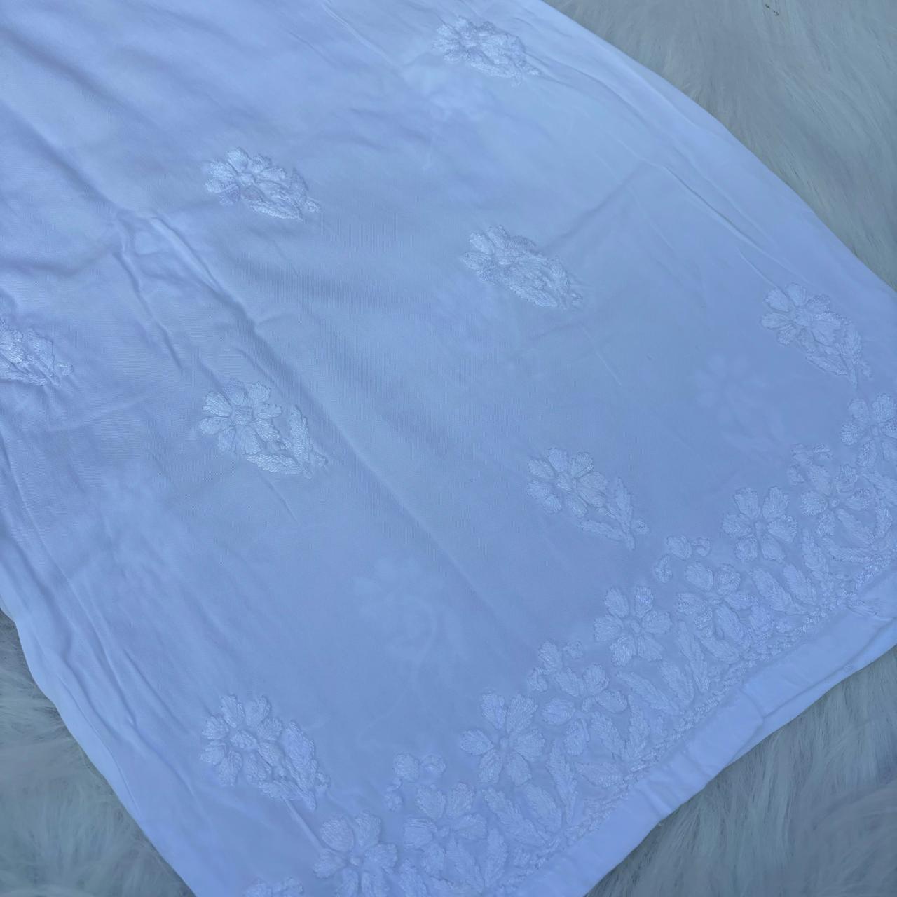 Aliza Soft Rayon Chikankari Plazo - White Color - Chikankaar