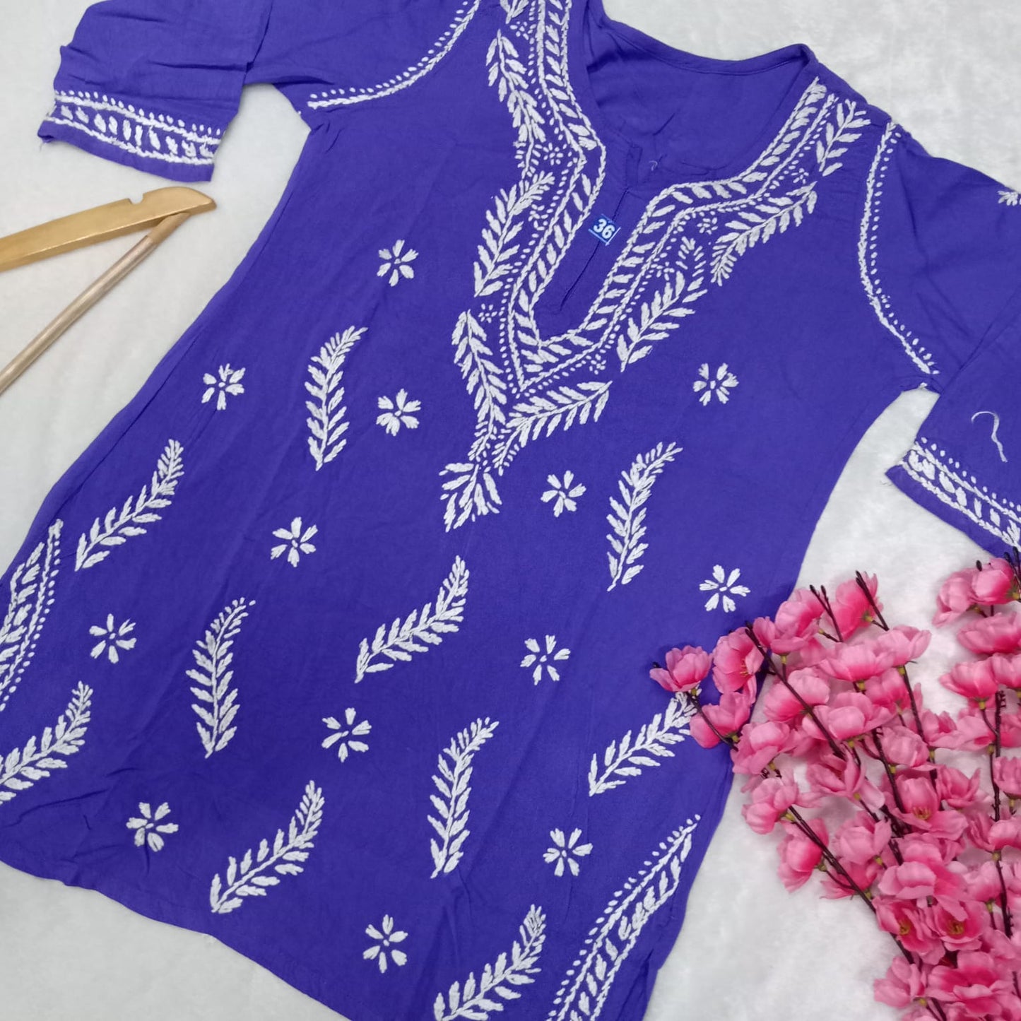 Inaya Rayon Chikankari Handwork Short Kurti -Purple colour - Chikankaar