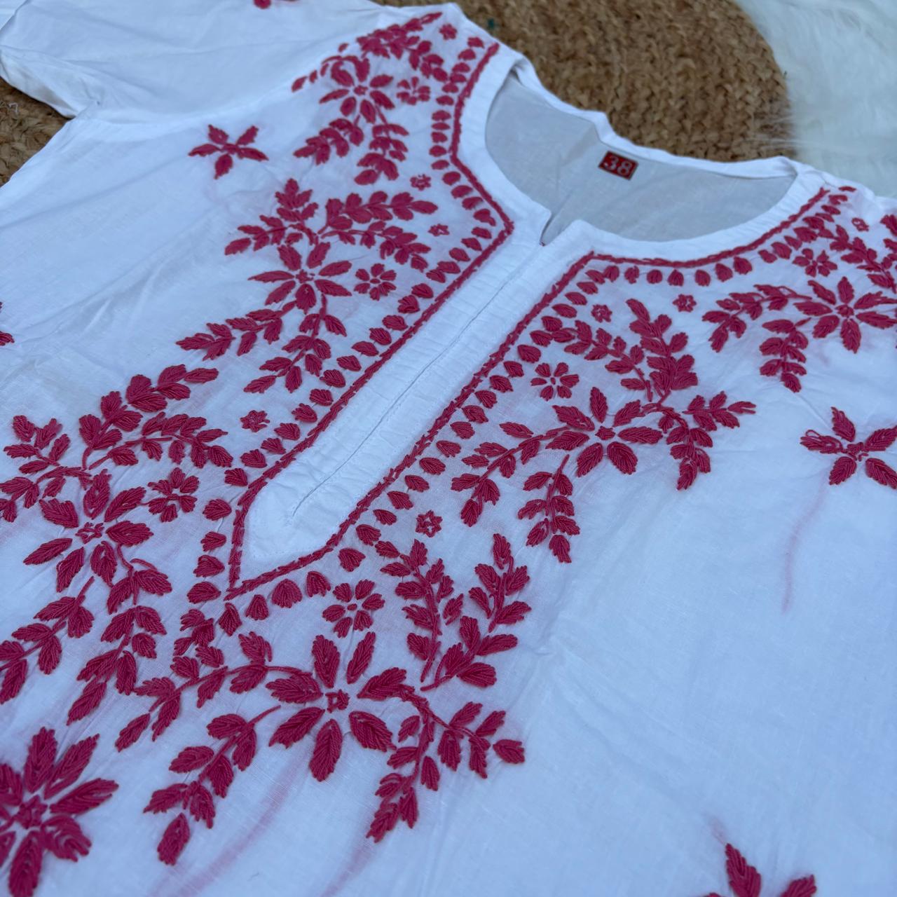 Shraddha Kapoor inspired Pure Cotton Chikankari Kurti - Pink Colour - Chikankaar