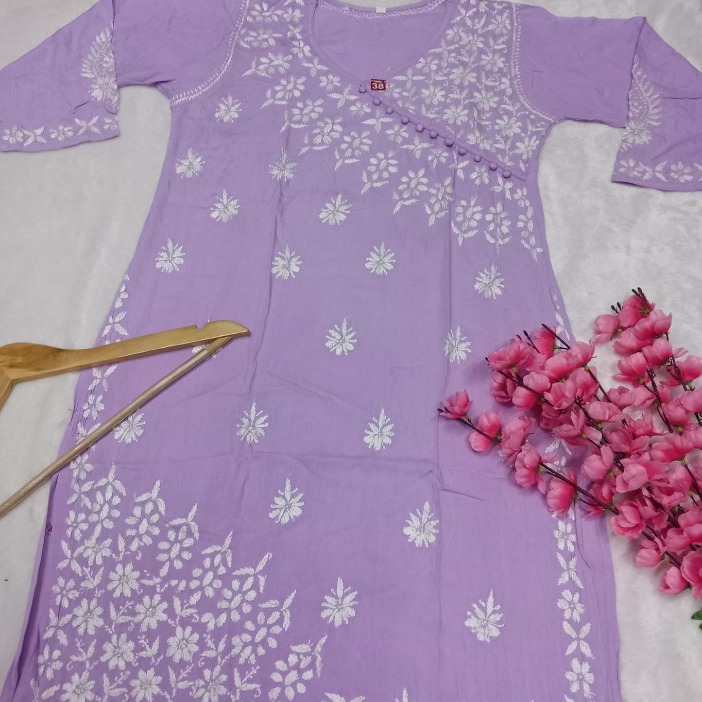 Zeenat Rayon Side Button Chikankari Kurti - Purple Colour - Chikankaar