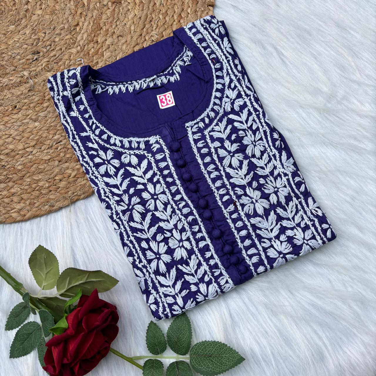 Shanaya Pure Cotton Chikankari Kurti Purple Colour