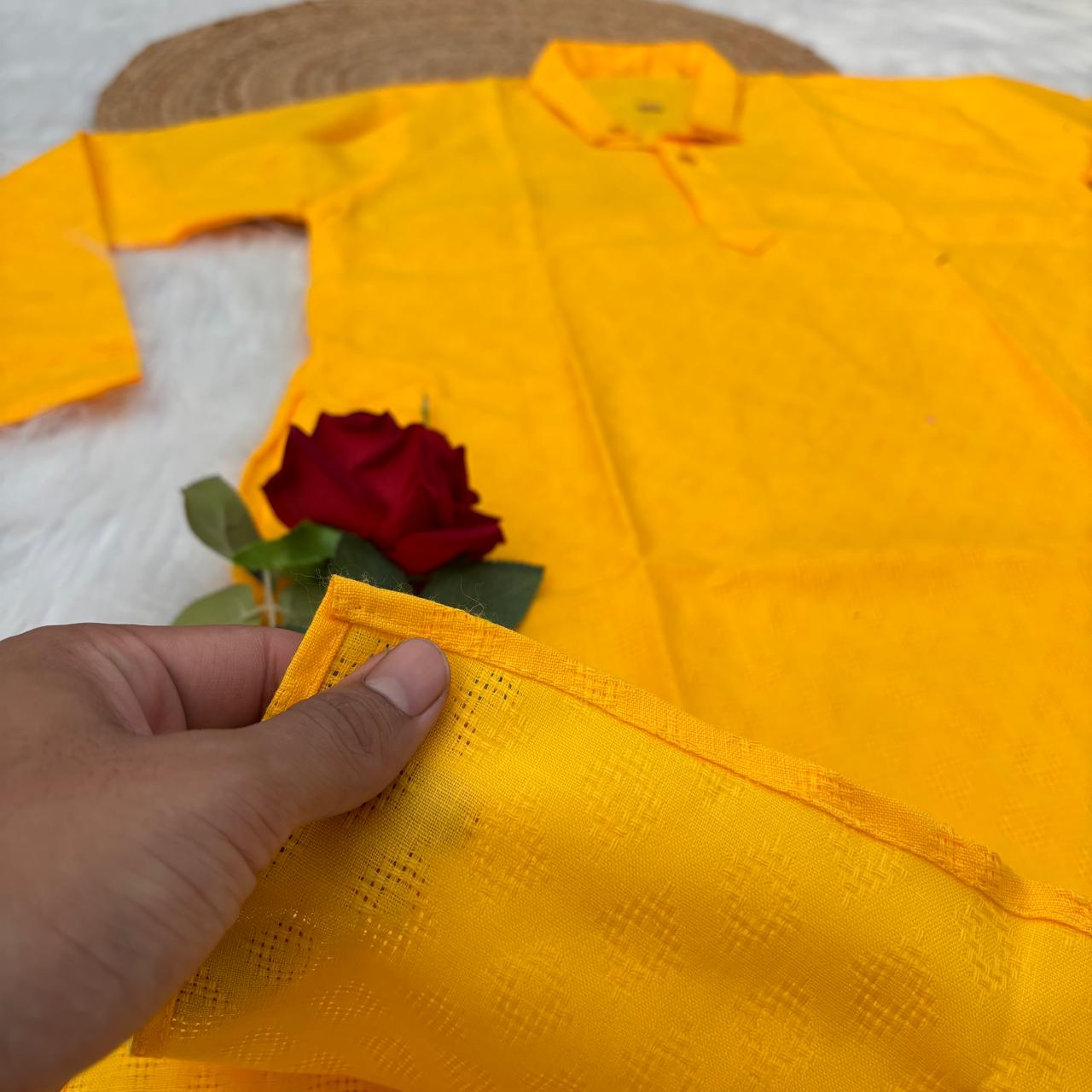 Ayaan Mens Cotton Chikankari Kurta -Yellow colour