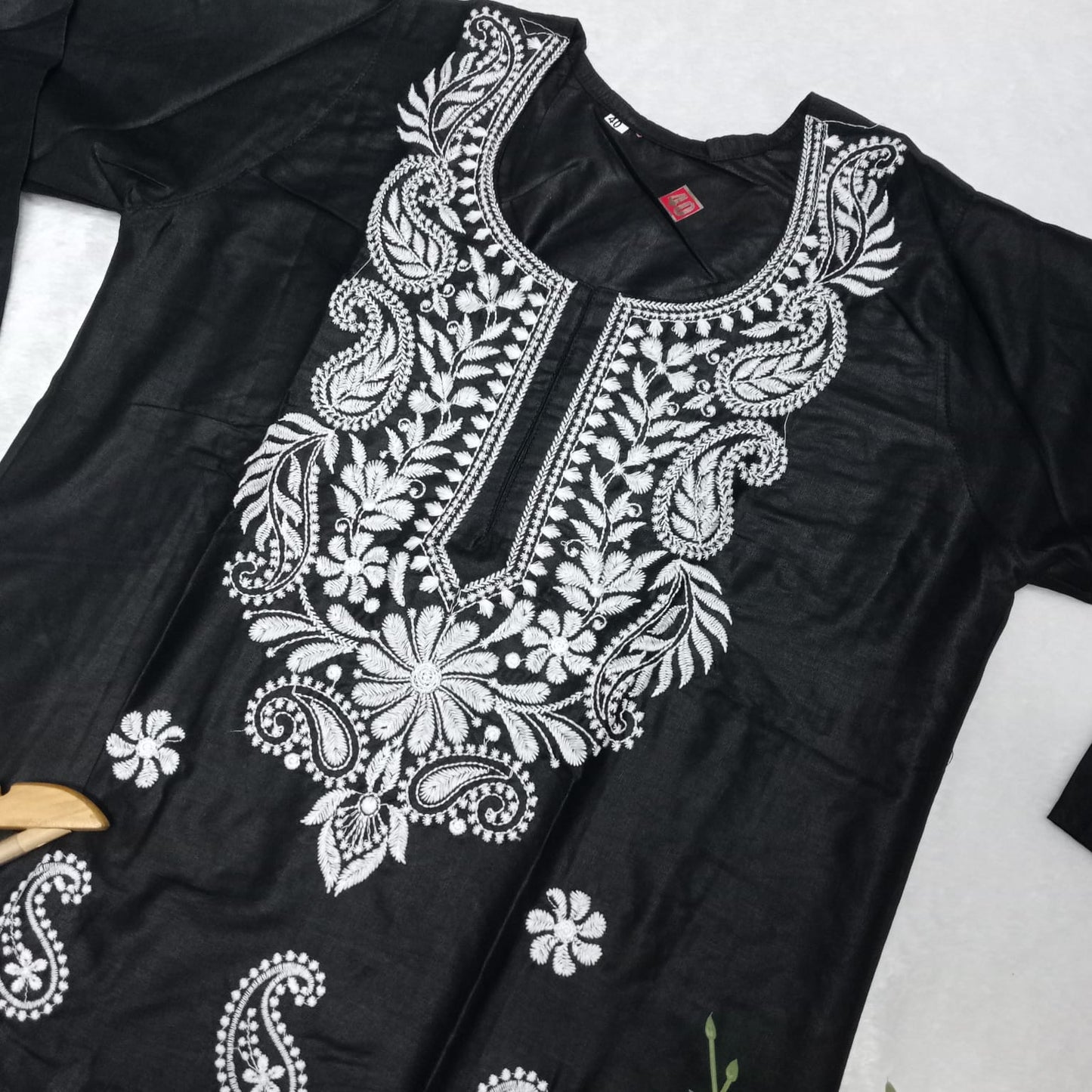 Rayon Chikankari Machine Work Kurti Plazo Set- Black Colour - Chikankaar