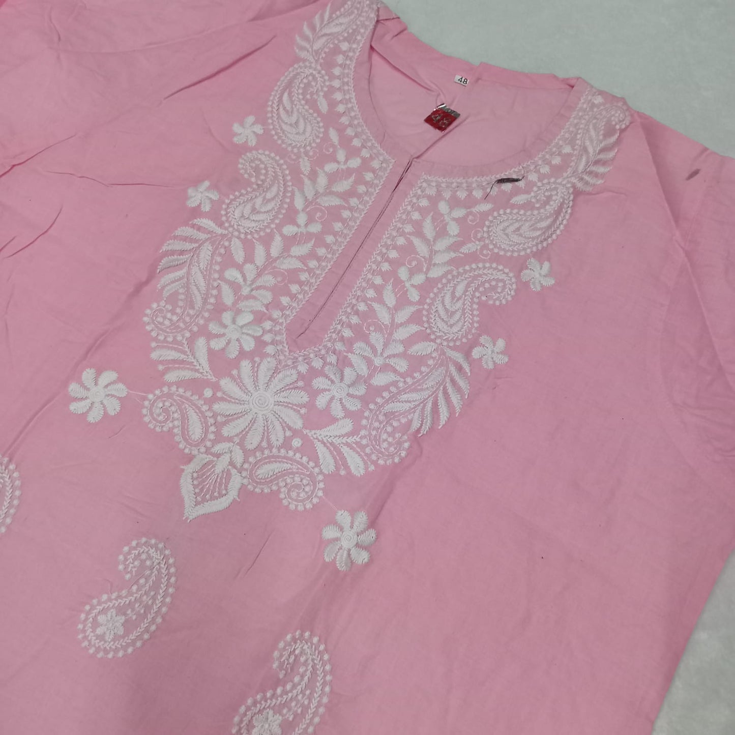 Cotton Machine Work Chikankari Kurti - Pink Colour - Chikankaar