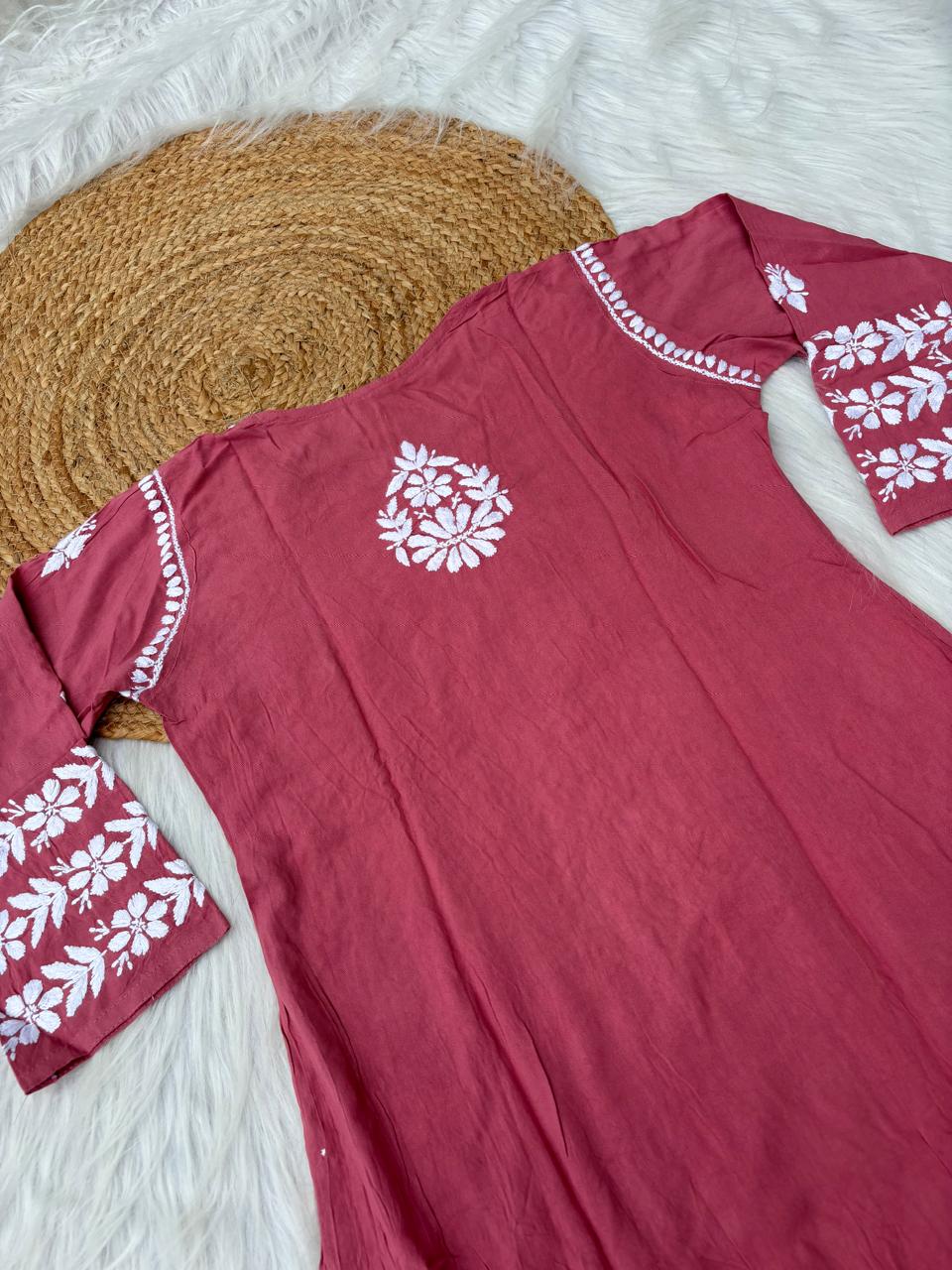 Zoobia Soft Rayon Handwork Chikankari Kurti - Gazri Colour