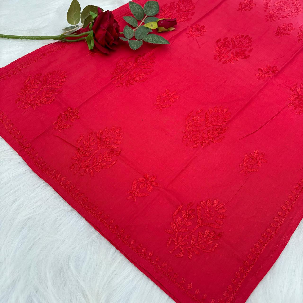 Tuba Ombre Shaded Dobby Cotton Chikankari Kurti - Dark Gazri colour - Chikankaar