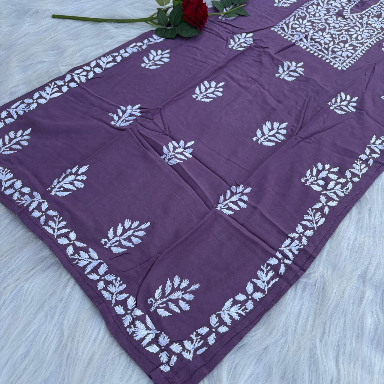 Soft Rayon Chikankari Kurti - Wine Colour