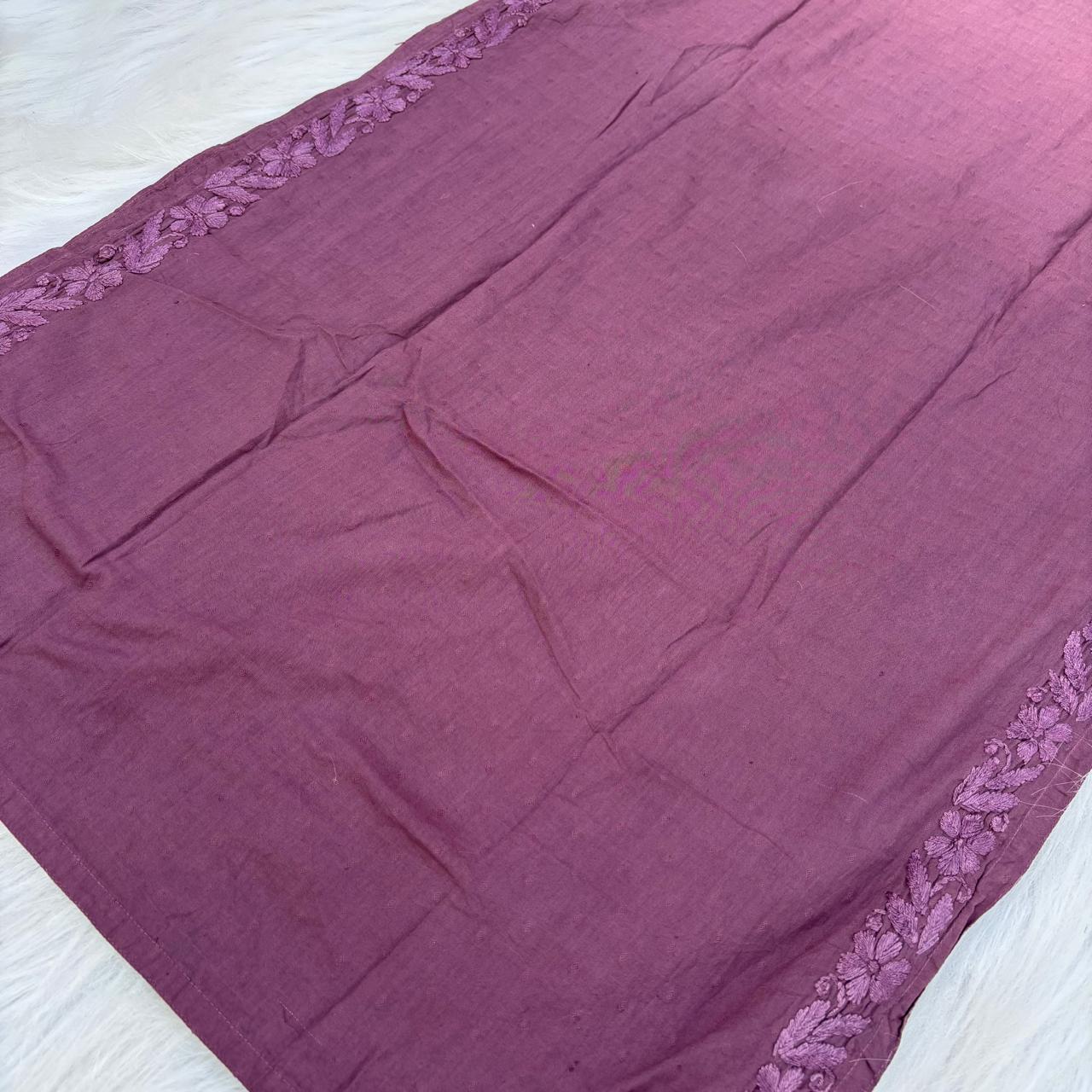 Sadia Dobby Cotton Ombre Shaded Chikankari Kurti with Collar - Wine Colour