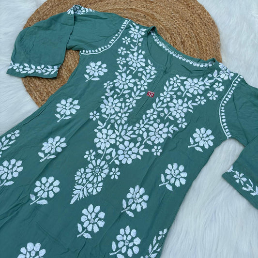Avneet Kaur Inspired Modal Chikankari Kurti - Pista colour - Chikankaar