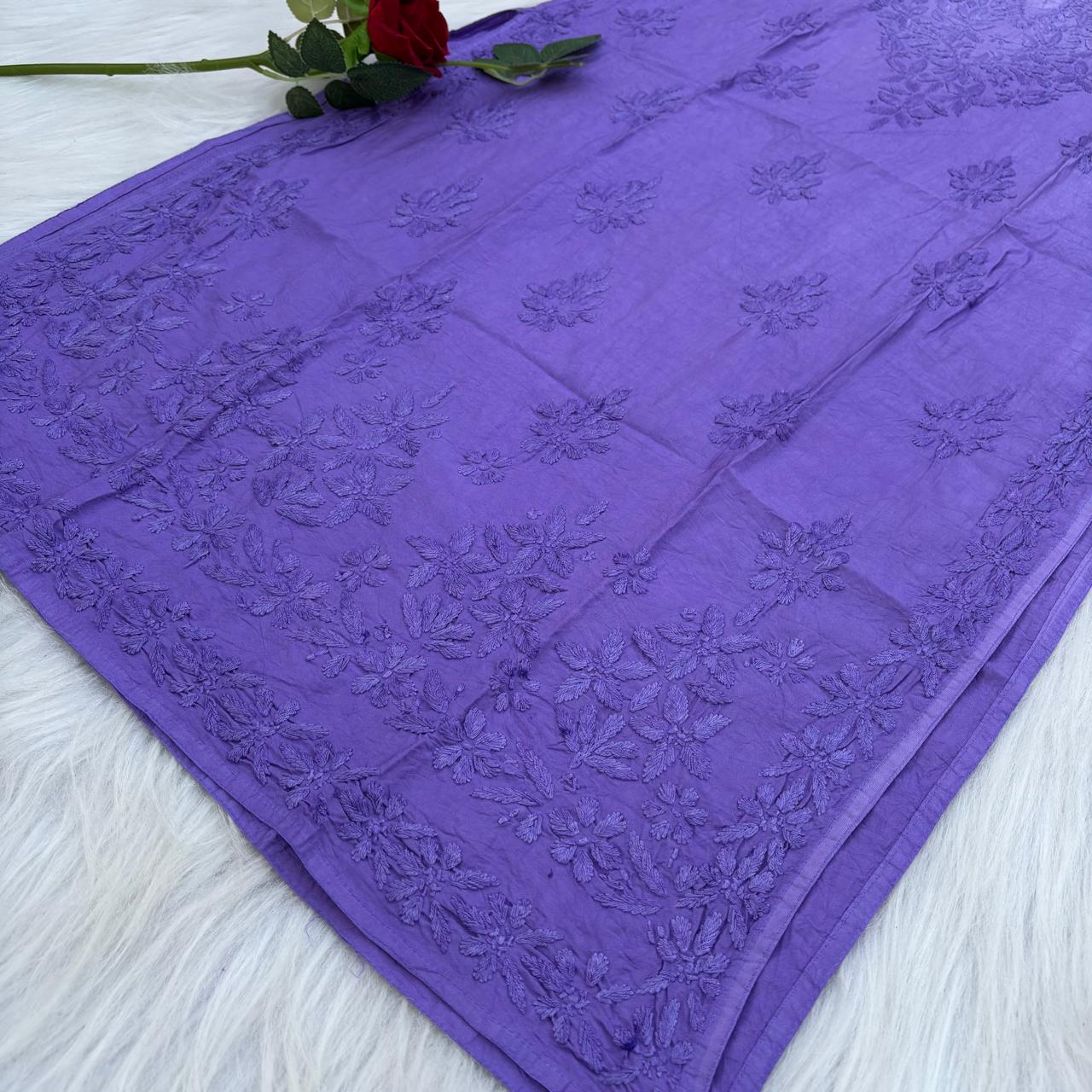 Zooni Chanderi Lucknowi Chikankari Dyed Kurti- Purple colour