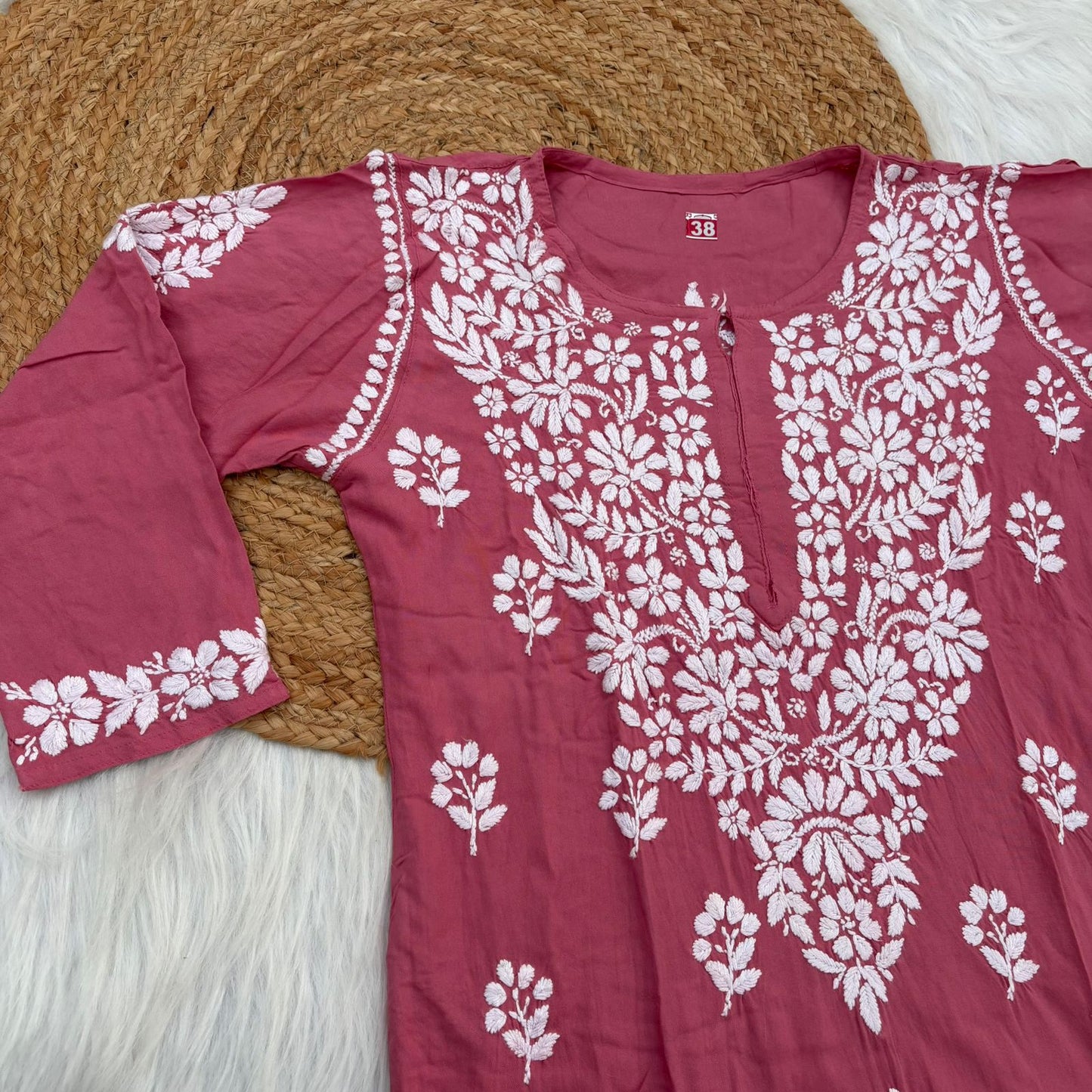 Maysa Soft Rayon Chikankari Kurti - Gazri Colour