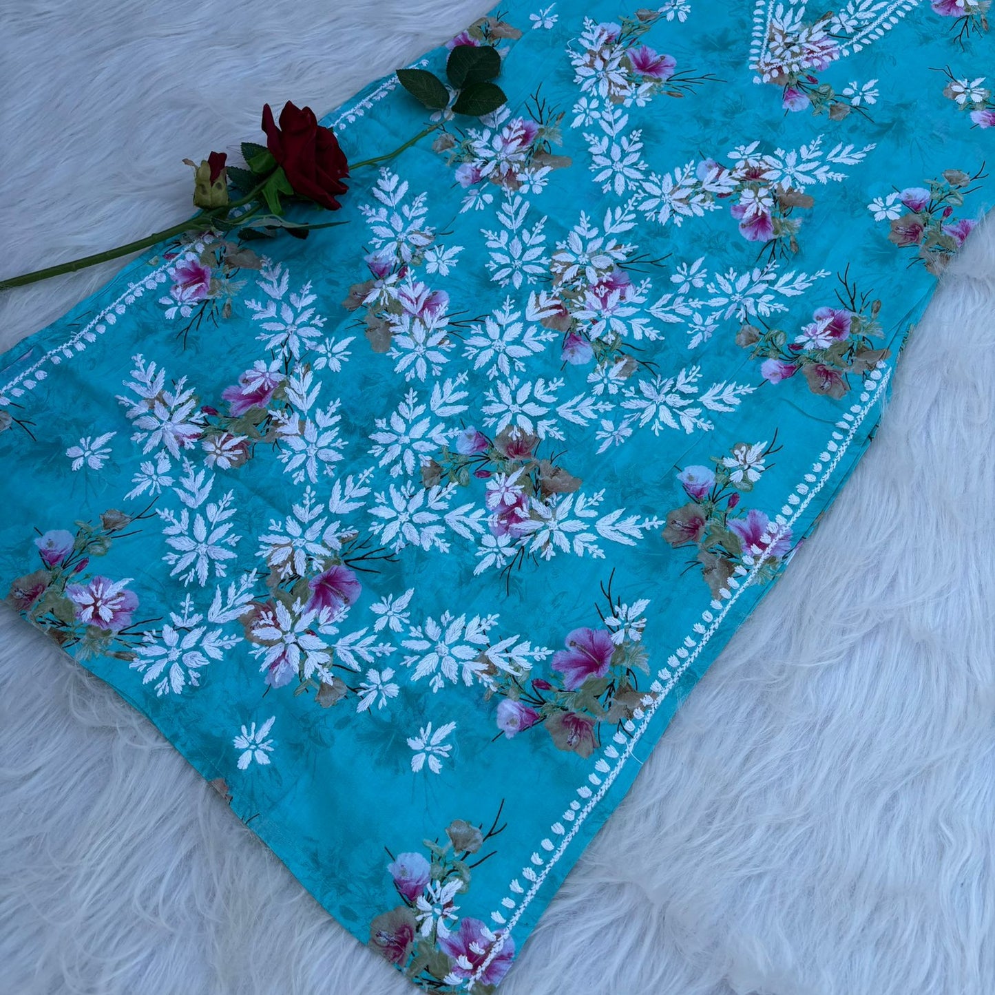 Rasha Pure Mulmul Chikankari Kurti - Sea Green Colour