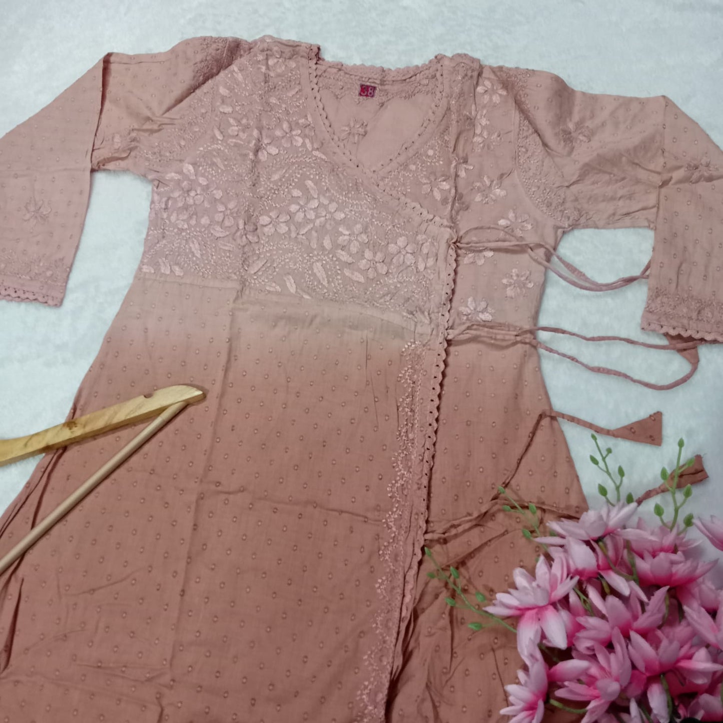 Ombre Shaded Dobby Cotton Chikankari Angarakha -Brown Colour - Chikankaar