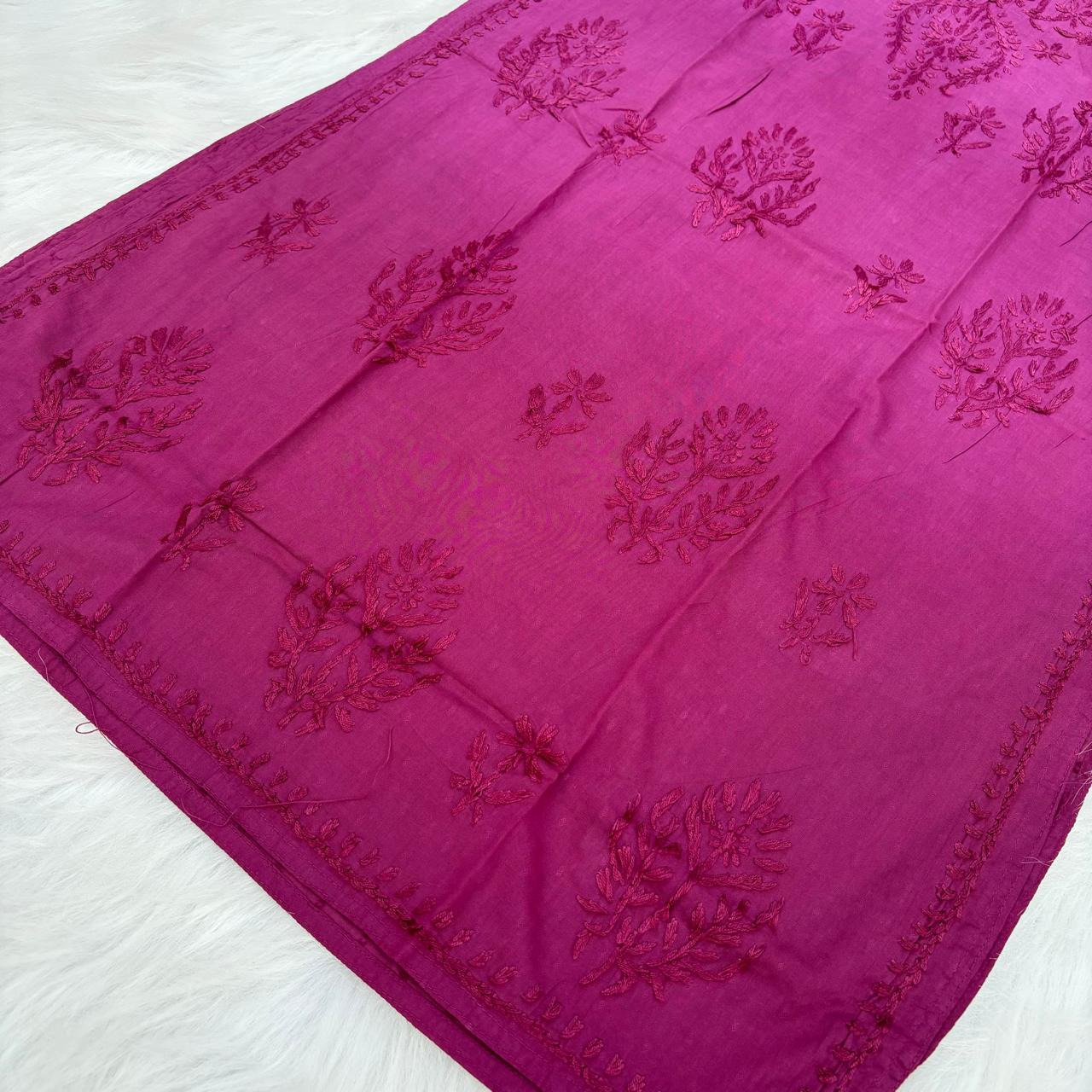 Tuba Ombre Shaded Dobby Cotton Chikankari Kurti - Wine Colour - Chikankaar