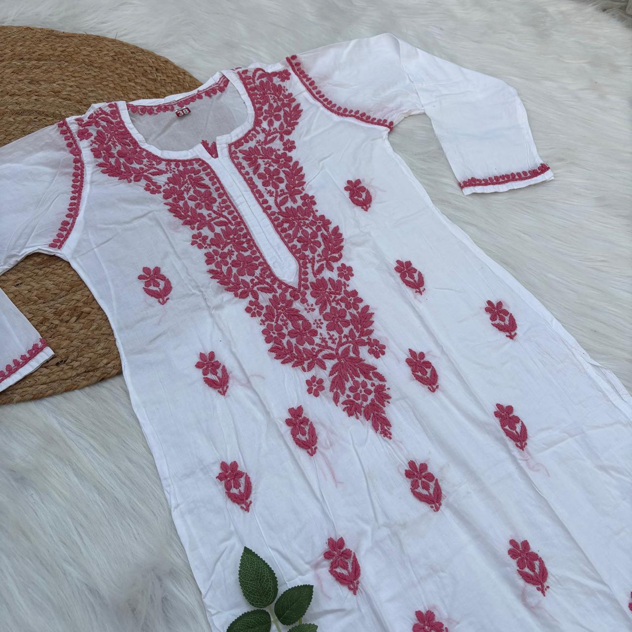 Shraddha Kapoor inspired Pure Cotton Chikankari Kurti - Pink Colour