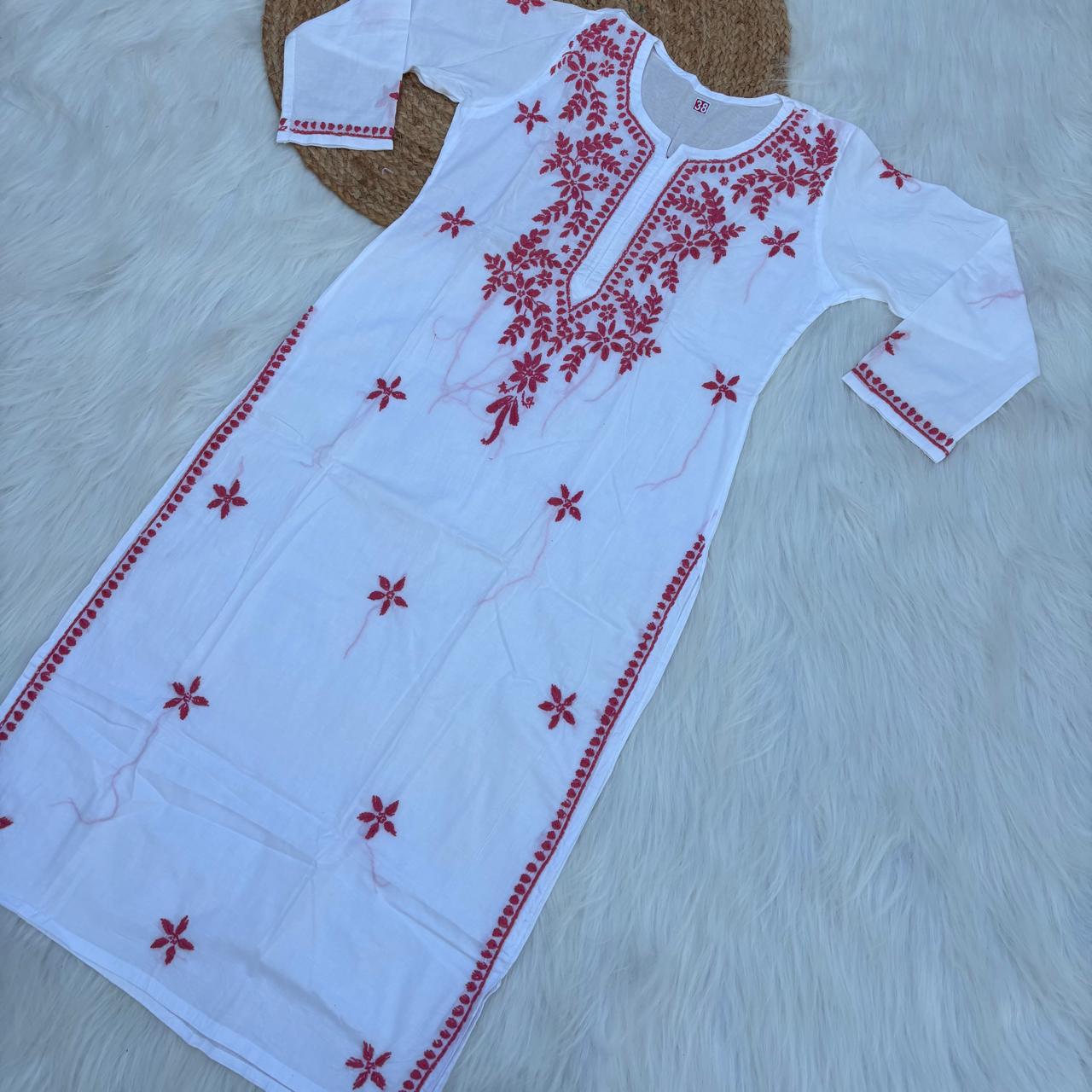 Shraddha Kapoor inspired Pure Cotton Chikankari Kurti - Pink Colour - Chikankaar