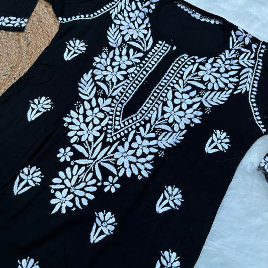 Avneet Kaur Inspired Modal Chikankari Kurti -Black colour - Chikankaar