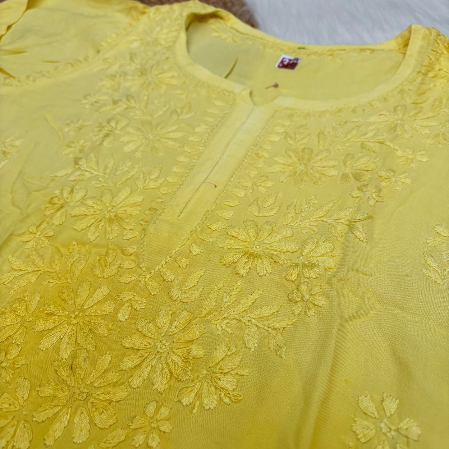 Sofia Ombre Shaded Soft Rayon Chikankari Short Kurti - Yellow Colour - Chikankaar