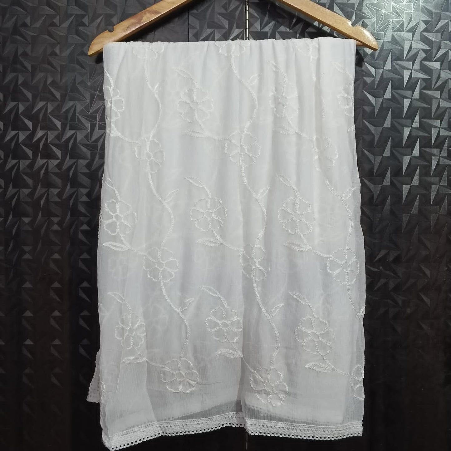 CHIFFON CHIKANKARI DYEABLE DUPATTA - Chikankaar