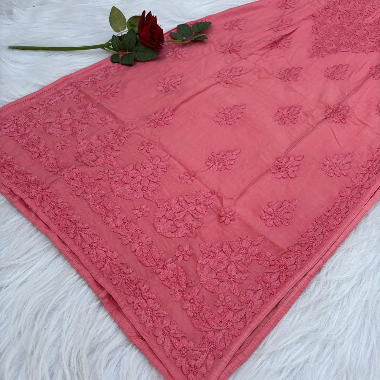 Zooni Chanderi Lucknowi Chikankari Dyed Kurti- Gazri colour