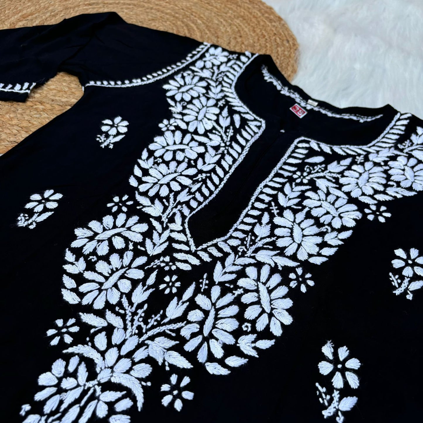 Hiba Soft Rayon Chikankari Kurti - Black Colour - Chikankaar