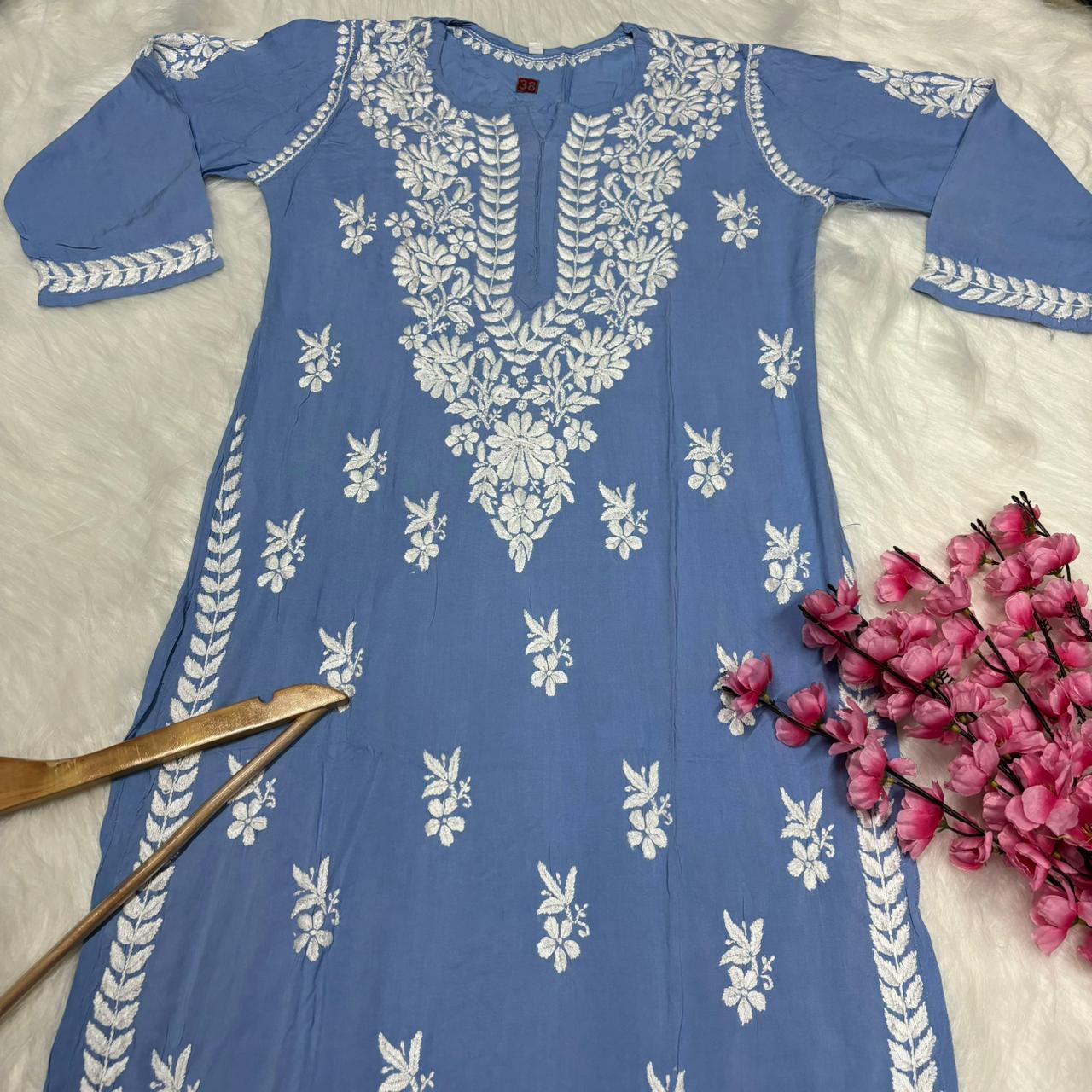 Avneet Kaur Inspired Modal Chikankari Kurti - Sky Blue colour - Chikankaar