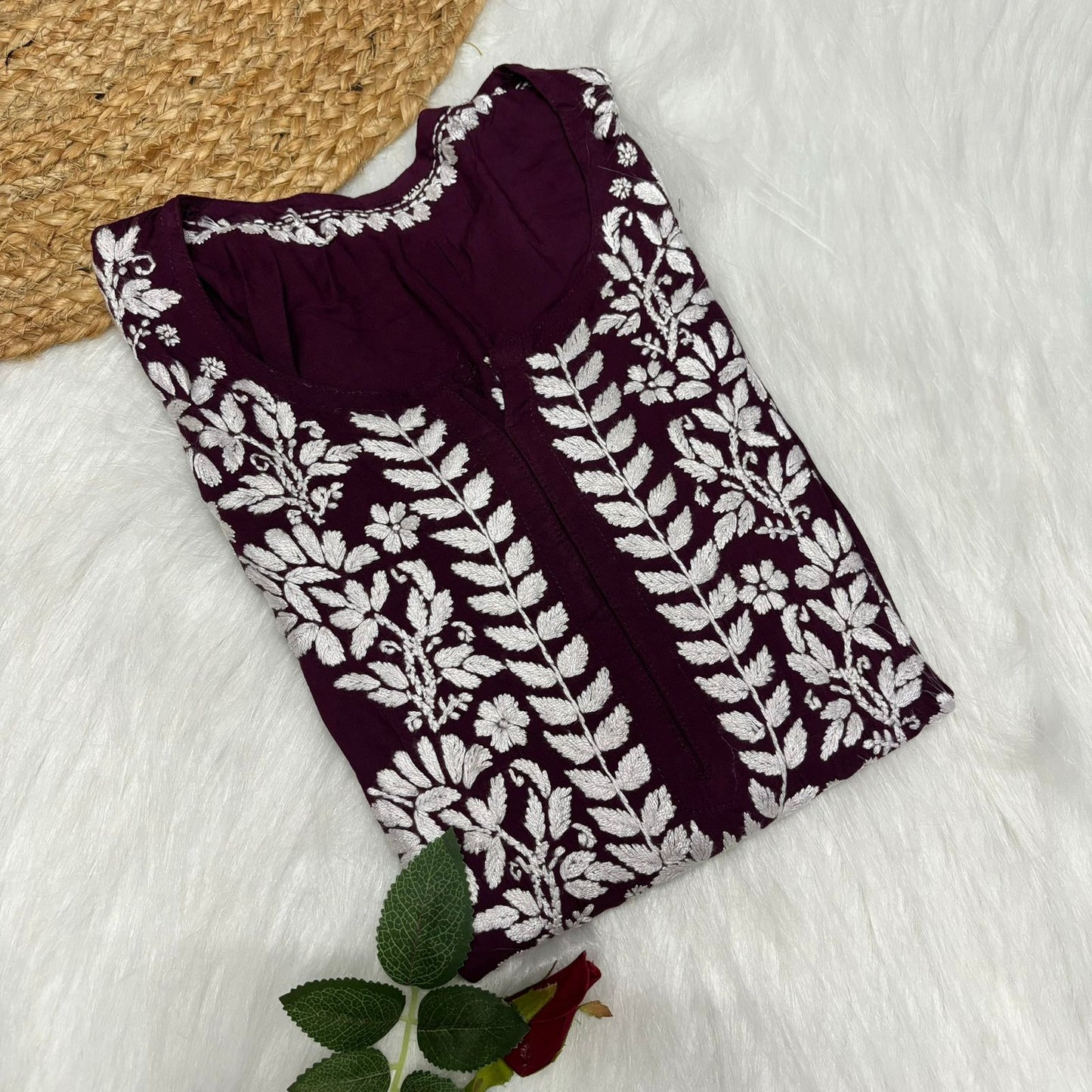 Avneet Kaur Inspired Modal Chikankari Kurti - Wine colour - Chikankaar