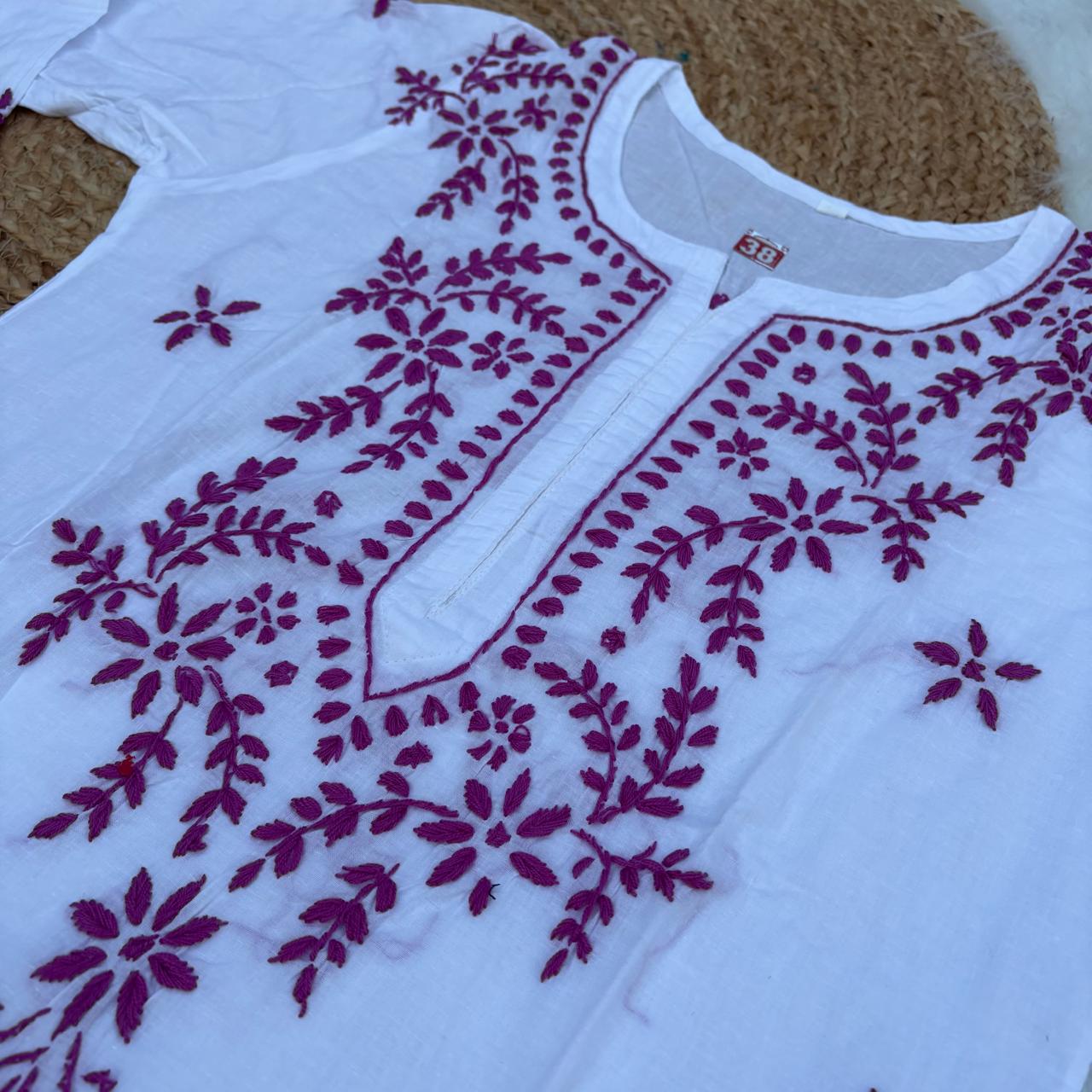 Shraddha Kapoor inspired Pure Cotton Chikankari Kurti - Mauve Colour - Chikankaar