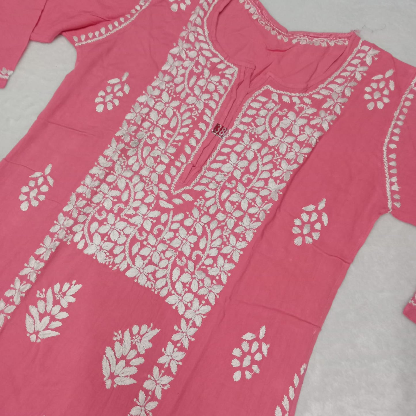 Soft Rayon Heavy Chikankari Panel Work Kurti -Gazri Colour - Chikankaar
