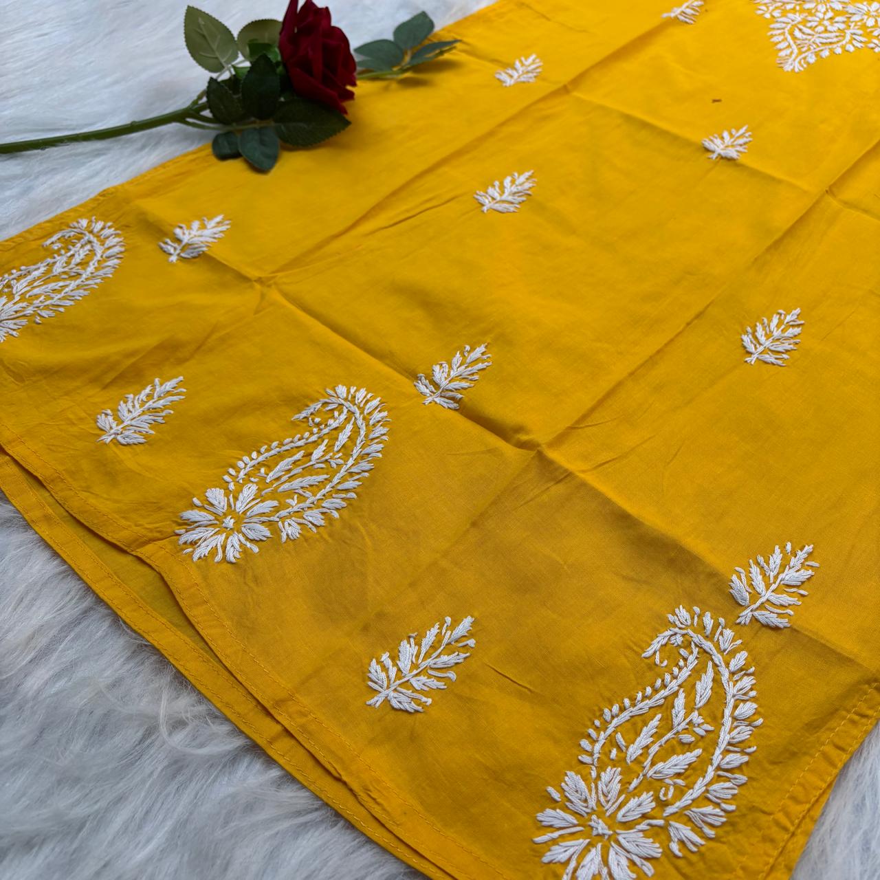 Sabeena Pure Cotton Chikankari Kurti Yellow Colour