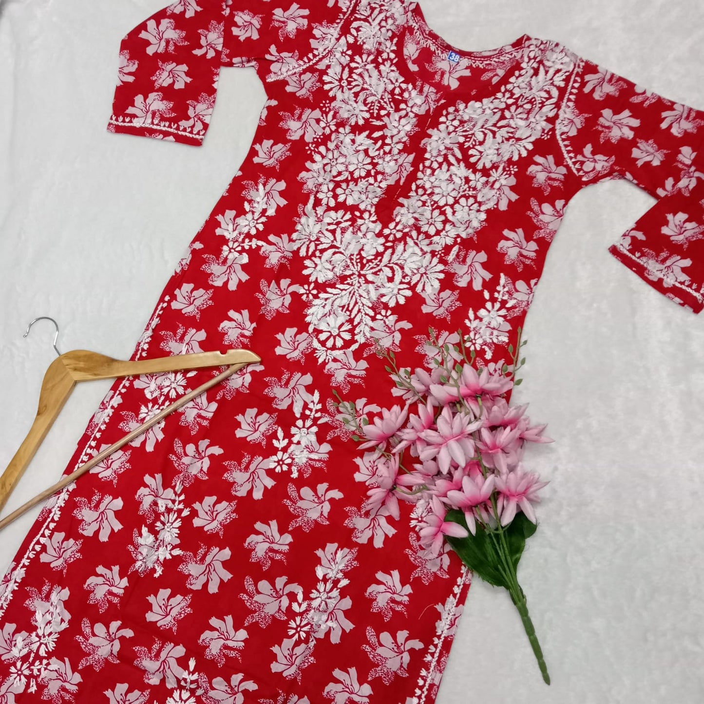 Suhana Khan Inspired Pure Mulmul Chikankari Kurti- Red Colour - Chikankaar