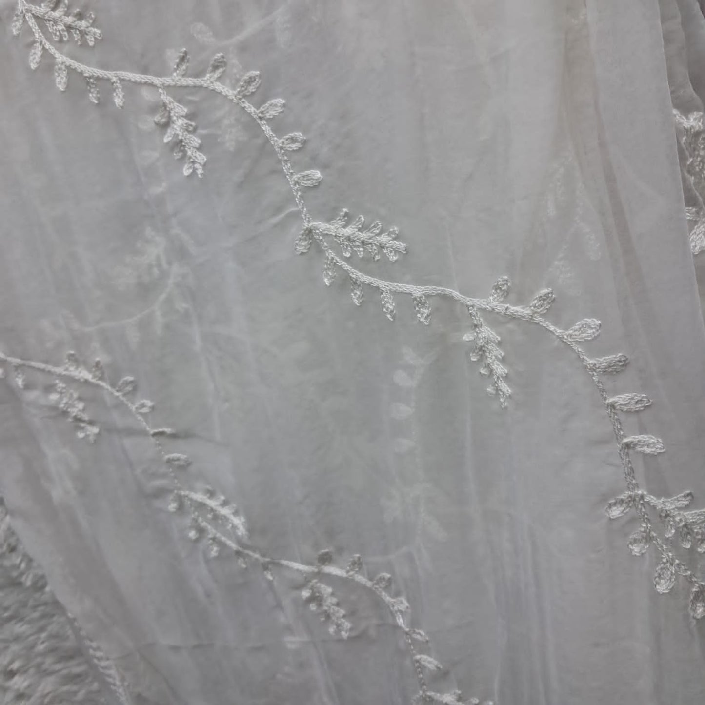 Chiffon Chikankari Dupatta With Qureshia Lace - White Color - Chikankaar