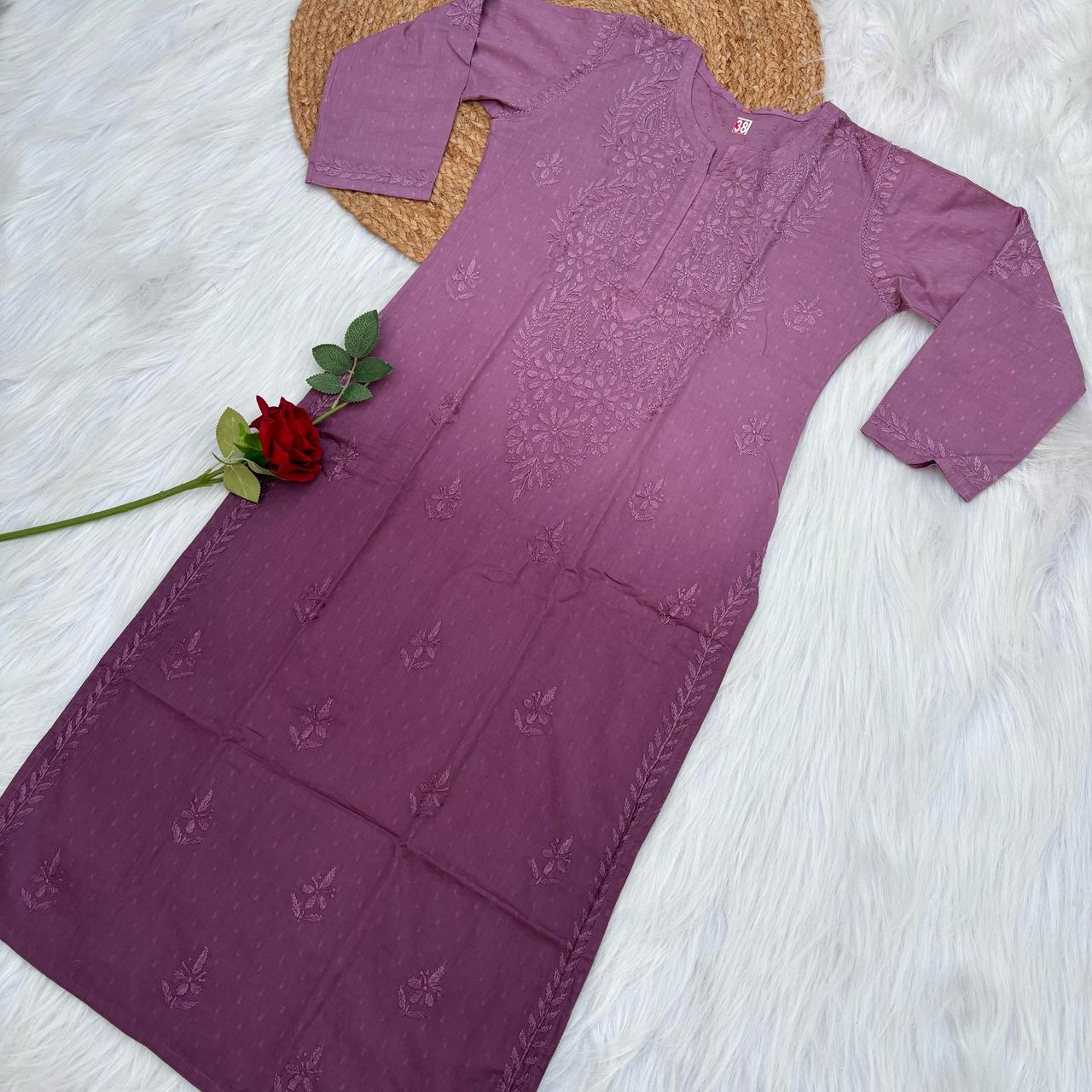 Tamanna Ombre Shaded Dobby Cotton Chikankari Kurti - Wine Colour