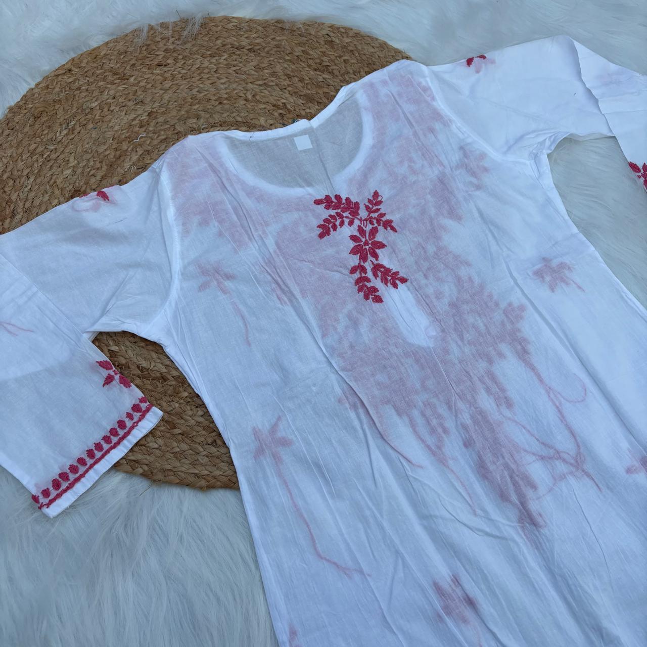 Shraddha Kapoor inspired Pure Cotton Chikankari Kurti - Pink Colour - Chikankaar